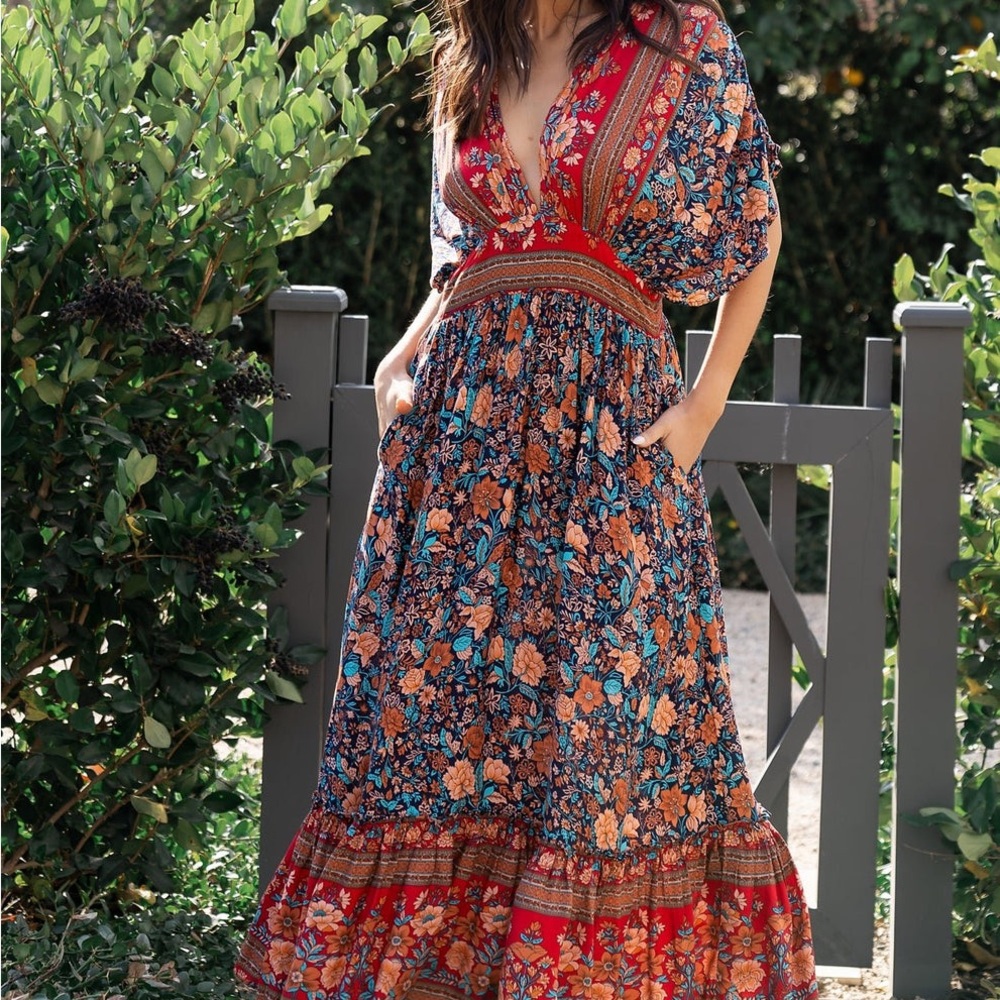 Baltic Born Leeanne Floral Maxi Dress - Red and Blue